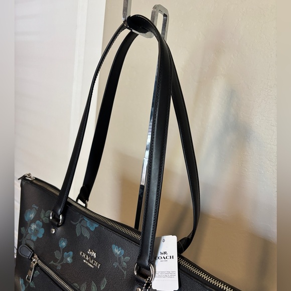 NWT Coach Gallery Victorian Floral Tote Bag!  Black Blue - Picture 5 of 10